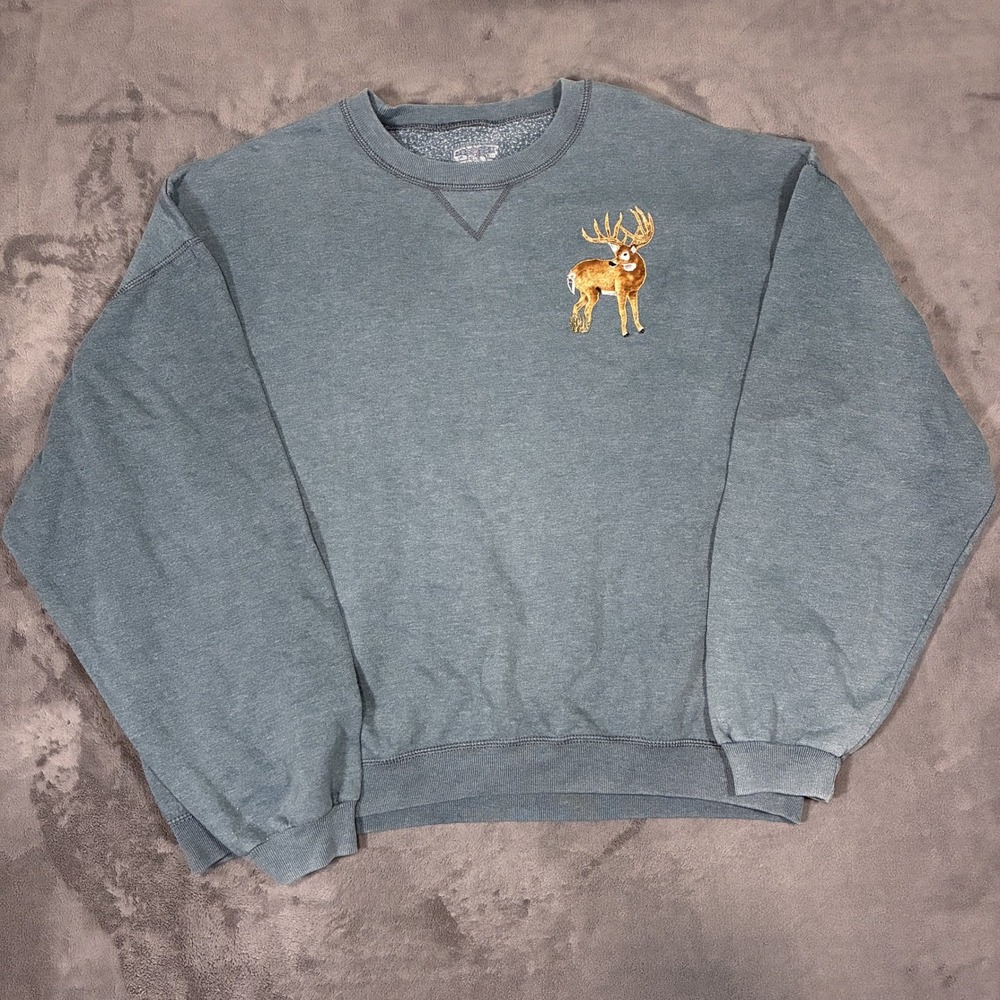 Jerzees Buck Embroidery Sweatshirt Large Blue Gray Vintage Cotton Blend‎